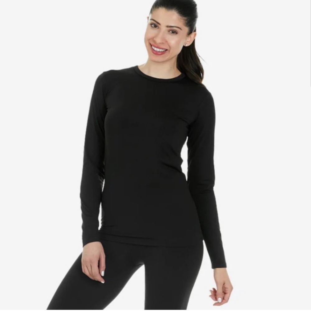 ThermaJane Women's Black‎ Thermal Top Long Sleeve Crew